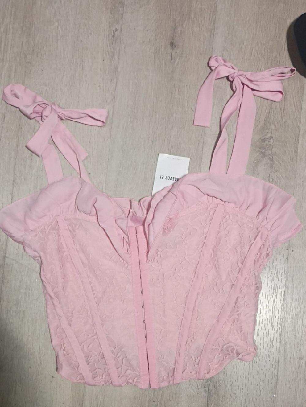 Forever 21 Pink Lace Tie-Shoulder Corset Top